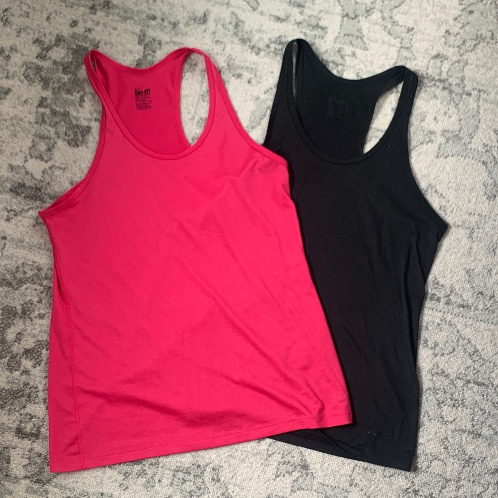 Nike Women's Dri-Fit Pink and Black Tank Tops